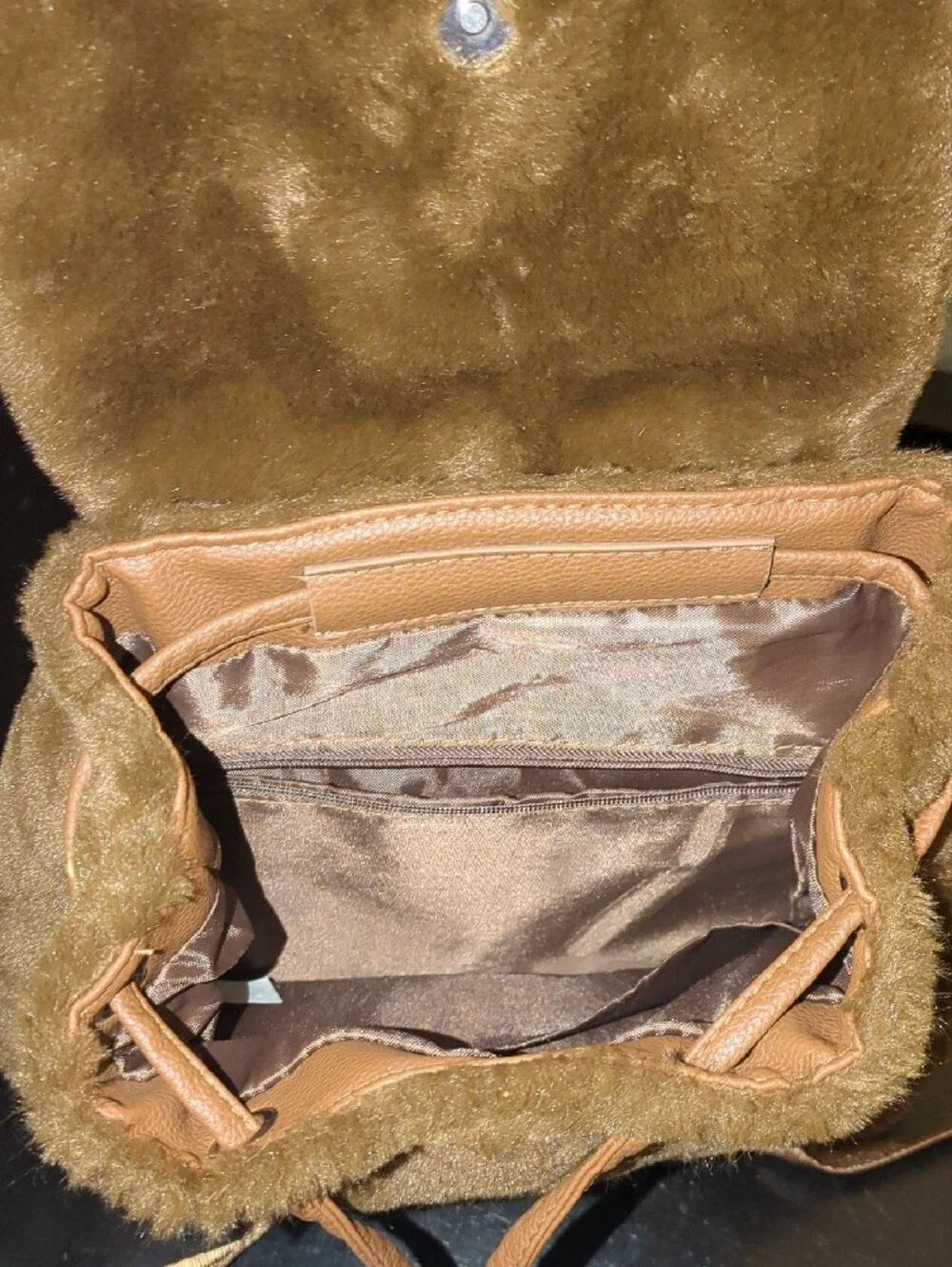 Brown Faux Fur Drawstring Handbag/Backpack